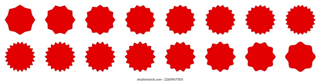 Set von rotem Starburst, Label-Symbol. Vektorgrafik
