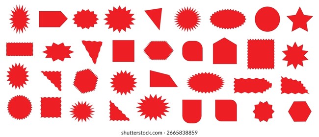 Set of red starburst and label, Realistic paper sticky notes in various shapes vector mockup as circle, Price tags set. Special offer, sale, discount, shop, black friday. Stickers Labels Tags Ribbons,