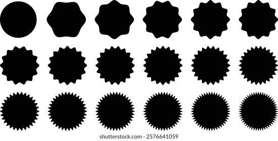 Set of red starburst, starburst labels. Black icons on white background. Starburst Sale Stickers and Ribbons. Starburst Sale Stickers. Zigzag stickers, tags,