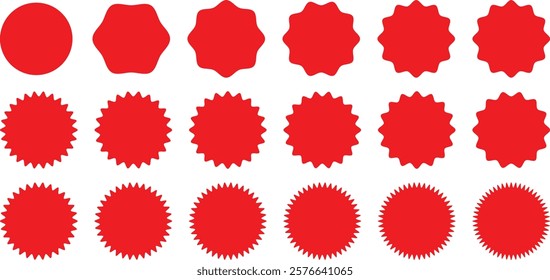 Set of red starburst, starburst labels. Black icons on white background. Starburst Sale Stickers. Starburst Sale Stickers and Ribbons. Zigzag stickers, tags,