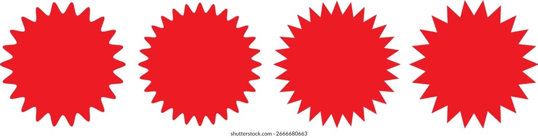 Set of red starburst on white background. Design elements - best for sale sticker, price tag. Flat starburst vector illustration isolated on white background. Unic starburst vector icon.
