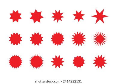 Set of red starburst price sticker, sale or discount sticker, sunburst badges icon. Stars shape with different number of rays. Special offer price tag. starburst promotional badge set


