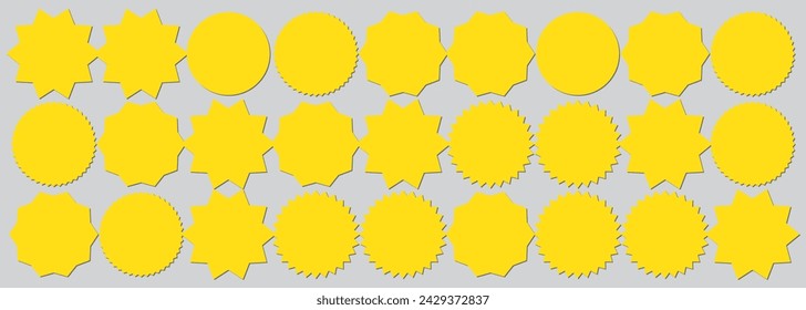  Set of red starburst. Price sticker, sale sticker, price tag, starburst, quality mark, retro stars, sale or discount sticker, sunburst badges, sun ray frames, promotional badge set, shopping labels