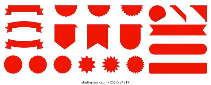 Set of red starburst. Price sticker, sale sticker, price tag, starburst, quality mark, retro stars, sale or discount sticker, sunburst badges, sun ray frames, promotional badge set, shopping labels