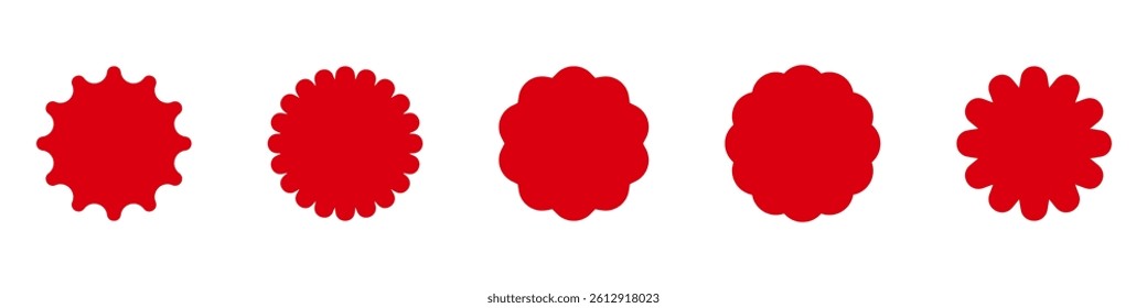 Set of red starburst. Price sticker, sale sticker, price tag, starburst, quality mark, retro stars, sale or discount sticker, sunburst badges, sun ray frames, promotional badge set, shopping labels