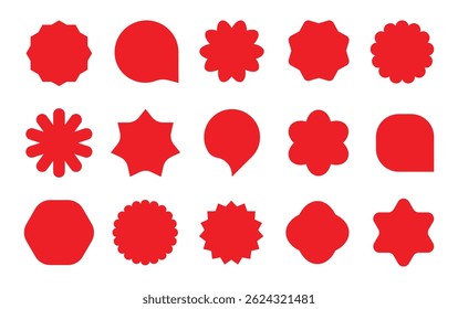 Een rode starburst. Prijs sticker, verkoop sticker, prijskaartje, starburst, keurmerk, retro sterren, verkoop of korting sticker, sunburst badges, zonnestraal frames, promotionele badge set, winkellabels