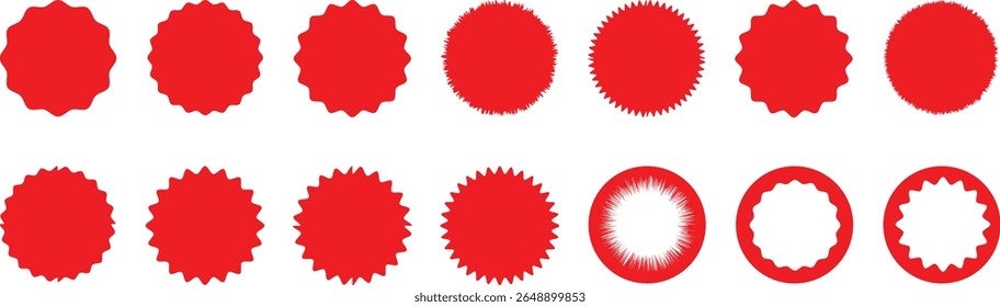 Set of red starburst. Price sticker, sale sticker, price tag, starburst, quality mark, retro stars, sale.and badges. Red starburst, sunburst, stamp, seal, label or burst, badge, sticker.Star burst sha