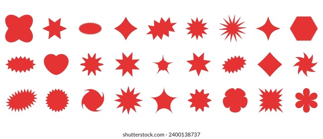 Set of red starburst stickers. Design elements for promo advertising campaign. Vector illustration