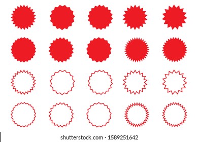 Set of red starburst, sunburst badges. Design elements - best for sale sticker, price tag, quality mark. Flat vector illustration isolated on white background.