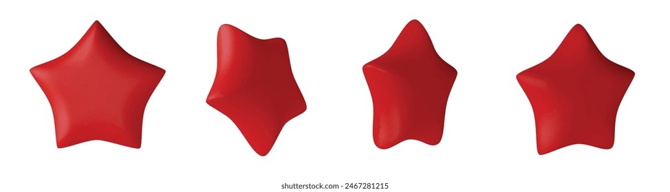 Set of red stars different shapes. Realistic 3d design cartoon style. vector illustration