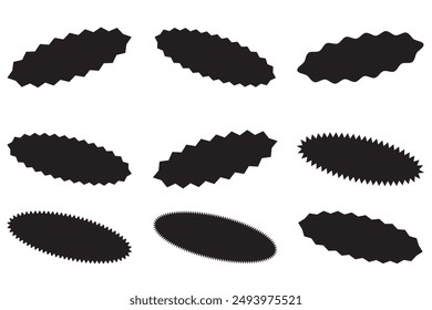 Set of red star-shaped price tags. Sale sticker, quality sign, sunburst frames, shopping labels, vector set