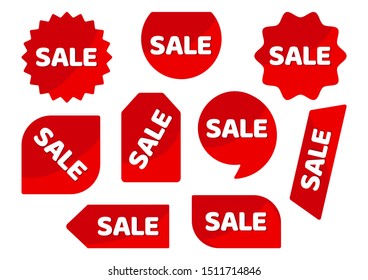 Set of red stickers, advertising badges with white inscription SALE. Vector illustration