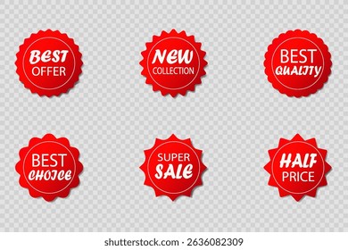 Set of red stickers and banners for discounts, sales and offers.