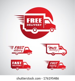 Set of red stickers for delivery and shipping in vector
