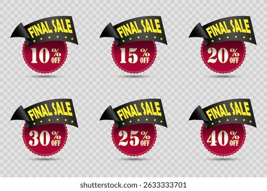 Set of red stickers with discounts and sales. On a transparent background.