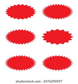 Set of red stickers, labels design, Vintage sunburst, sunburst, shine, stamp, decoration. Set of colorful red stickers, blank badge, Set of starburst badges icon, vector, icon. Vector illustration 