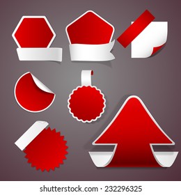 Set of red stickers and labels without inscriptions