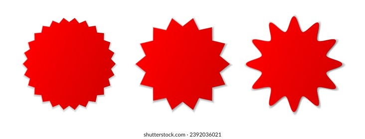 A set of red stickers with a price, sale on a white background. Discount stickers, advertising badge, trade label. Vector illustration.