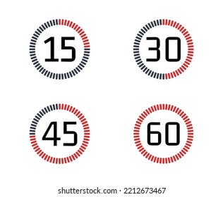Set of red stopwatch icons. Concept of time management. 

