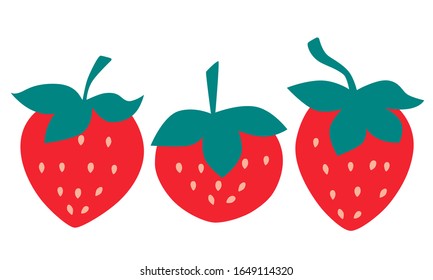 Set red strawberries isolated on white background. Flat design. Vector illustration