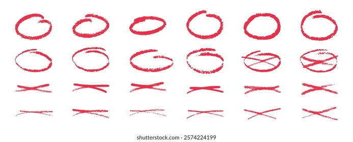A set of red strokes and doodles with marker pen, pencil, chalk . Hand drawn doodles, swirls and curves. Vector illustration of various strokes and lines drawn with charcoal.