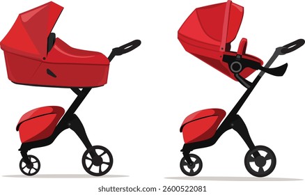 Set of red strollers for small children