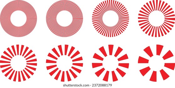 set of red sunburst, comic beam, sun rays swirl pattern background.