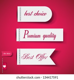 Set of Red Superior Quality and Satisfaction Guarantee Ribbons, Labels, Tags. Retro vintage style