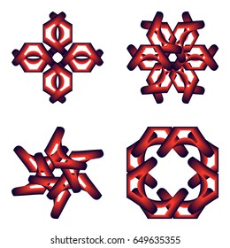 a set of red symmetric signs on a white background. vector