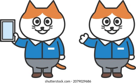 Set of red tabby and white cat working in sales. Vector illustration isolated on white background.