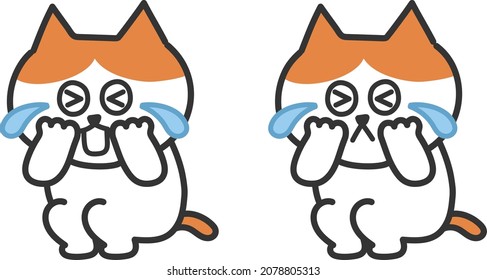 Set of red tabby and white cats squatted down while crying loudly. Vector illustration isolated on white background.