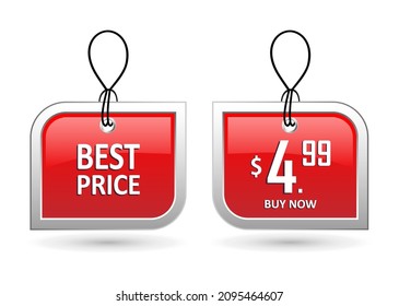 Set of red tags. Best price collection tags. Vector design element.