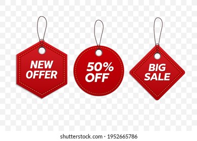 Set of Red tags isolated. Offer labels. Vector illustration