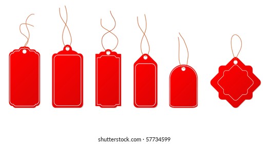Set Red Tags Isolated On White Background