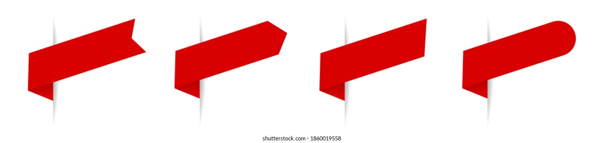 Set of red tags. Vector badge and label. Paper ribbon isolated on white background. Collection flag, decorative elements. Vector illustration.