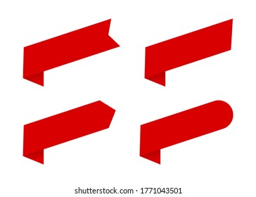 Establecer etiquetas rojas. Señales y etiquetas vectoriales. Cintas de papel aisladas sobre fondo blanco. Banderas de colección, elementos decorativos.