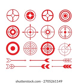 Set von roten Zielsymbolen Pfeil Ziel Schießstand Fadenkreuz Symbole Vektorgrafik
