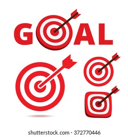 Set of red targets isolated on white background