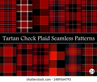 Set Red Tartan Plaid Scottish Seamless Pattern. Texture from tartan, plaid, tablecloths, shirts, clothes, dresses, bedding, blankets and other textile. Vol 24