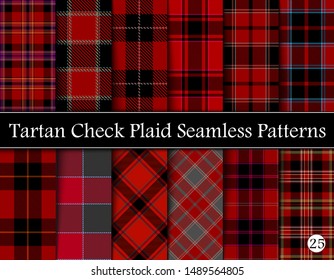 Set Red Tartan Plaid Scottish Seamless Pattern. Texture from tartan, plaid, tablecloths, shirts, clothes, dresses, bedding, blankets and other textile. Vol 25