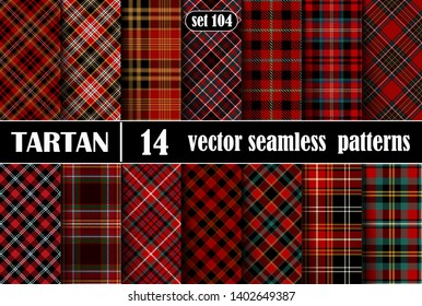 Set Red Tartan Seamless Pattern.  Illustration for Wallpapers. Tartan Plaid Inspired Background. Suits for Decorative Paper, Fashion Design and House Interior Design, as Well as for Hand Crafts 