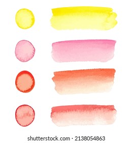Set of red texture brushstrokes drawn by watercolor. Great basic of print, badge, party invitation, banner, tag.
