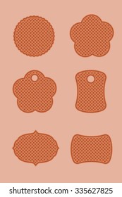 Set of red textured labels of different shapes. Vector eps 10.