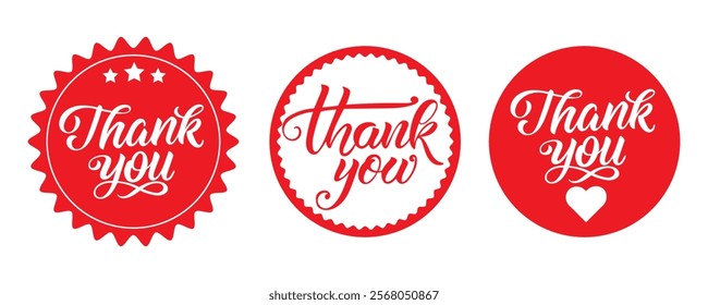 Set of red 'Thank You' badges, sticker. Vector illustration on a white background.