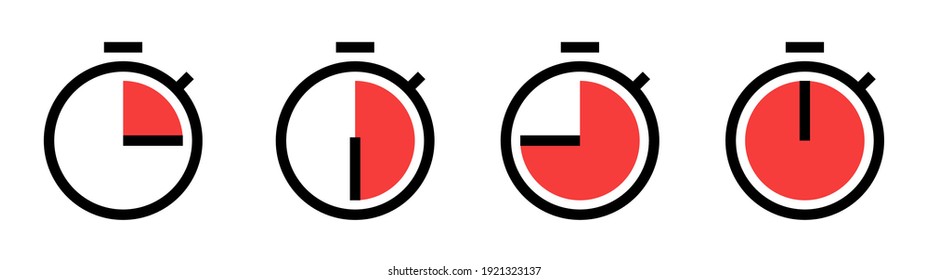 Set of red timer icons. Countdown timer in a flat style. Stopwatch symbols on white background. Vector Illustration.