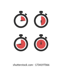 Set of red timers, vector eps10 illustration. Stopwatch icons vector illustration on white background.