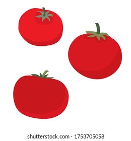 set of red tomato, flat, cartoon illustration, isolated object on a white background, vector illustration,