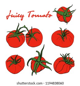 Set of red tomato isolated on white background. Vector illustration
