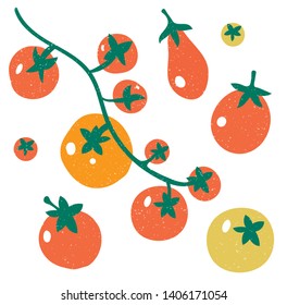 Set of red tomatoes. A branch of tomatoes.Set with hand drawn colorful doodle vegetables. Sketch style vector collection.