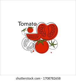 Set of red tomatoes. A branch of tomatoes. Set with hand drawn colorful doodle vegetables. Sketch style vector collection.